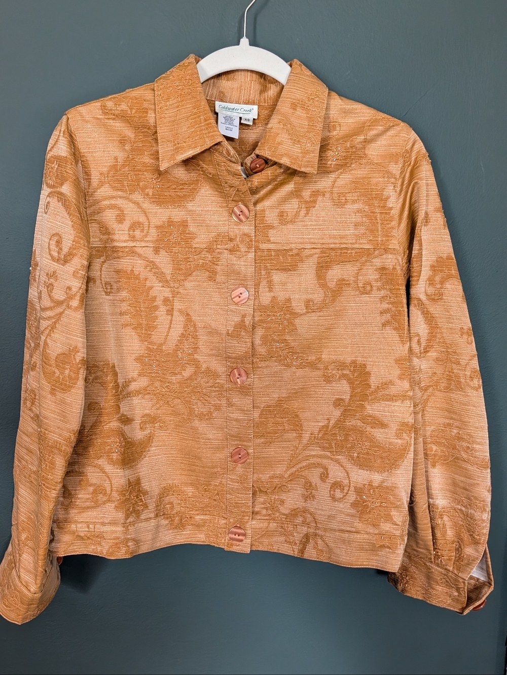 Coldwater Creek Peach Textured Blazer Beautifully Embellished Throughtout